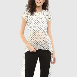 Magnetic Designs Women Cream Geometric Print Georgette Top-image-74
