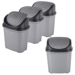 Kuber Industries 4-Pcs Grey & Black Textured Check Dhakkan Pedal Dustbin - 7 Ltrs-22