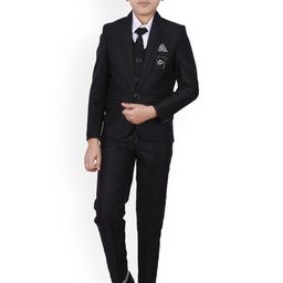 FOURFOLDS Boys Black Solid 5-Piece Party Suit-image-97