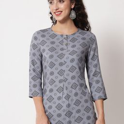 Beatnik Women Grey & Black Geometric Printed Kurti-picture-57