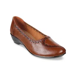 WALKWAY by Metro Tan Embellished Leather Wedge Pumps with Laser Cuts-picture-48