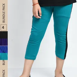 IndiWeaves Girls Pack Of 4 Colorblocked Mid-Rise Cotton Capris-image-60