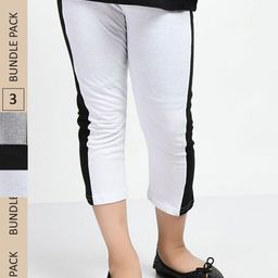 IndiWeaves Girls Pack Of 3 Colourblocked Pure Cotton Capris-image-90