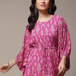 Biba Purple Ethnic Motifs Printed Flared Sleeves Kaftan Kurti-picture-11