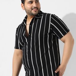 Instafab Plus Plus Size Striped Spread Collar Cotton Casual Shirt-image-3