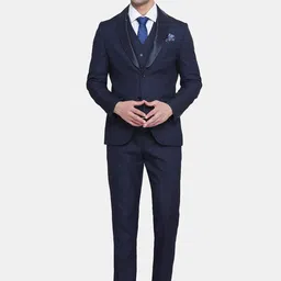 Blackberrys Men Navy Blue Checked Single-Breasted Slim-Fit 4-Piece Formal Suit-10