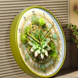 RANDOM Gold-Toned & Green Printed Contemporary Wall Clock-image-63