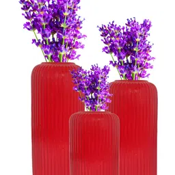 LASAKI Red 3 Pieces Textured Ceramic Flower Vases-7