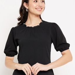 WineRed Black Embellished Crepe Top-image-8