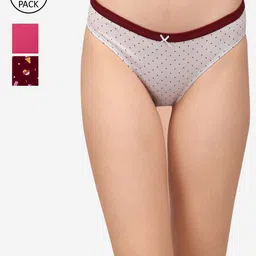 SOIE Women Mid Rise Medium Coverage Solid and Printed Cotton Stretch Briefs (Pack of 3)-9