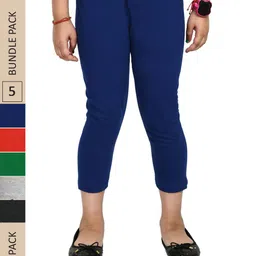 IndiWeaves Girls Pack Of 5 High Rise Pure Cotton Capris-image-35