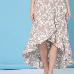 Oomph! Floral Printed Wrap Ruffled Midi Skirt-image-19