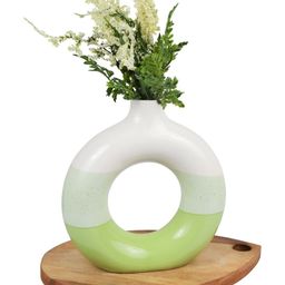 Kaolinite Lime Green & White Donut Shaped Ceramic Flower Vase-image-64