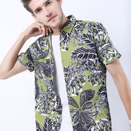 HIGHLANDER Men Green Slim Fit Tropical Printed Casual Shirt-image-81