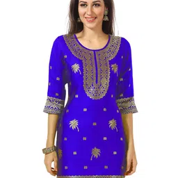 keshubaba Ethnic Motifs Woven Design Banarasi Jacquard Kurti-image-9