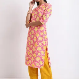 Vishudh Pink & Yellow Floral Printed Sequinned Kurta-image-26
