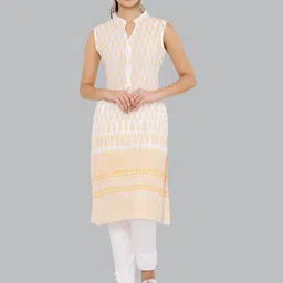 DEGE Women White & Orange Ethnic Motifs Printed Kurta-image-94