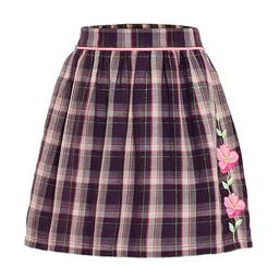 Miyo Girls Checked Embroidered Pure Cotton Skirts-image-29