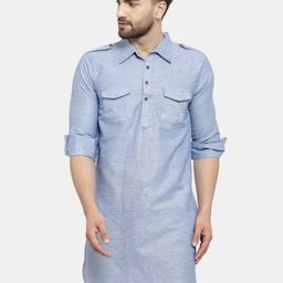 Enchanted Drapes Men Blue Pathani Kurta-image-91