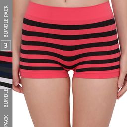 PLUMBURY Women Pack Of 3 Striped Seamless Anti Microbial Boy Shorts Briefs-picture-7