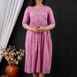 Mialo fashion Ethnic Motifs Printed Maternity Fit and Flare Ethnic Dress-picture-18