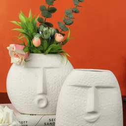 TIED RIBBONS White 2 Pieces Face Shaped Ceramic Flower Vases-37