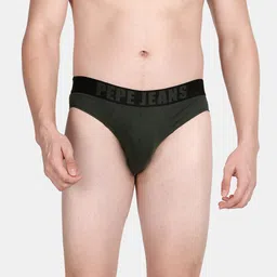 Pepe Jeans Men Dark Green Solid Cotton Regular Fit Basic Briefs  - L-picture-3