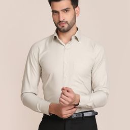TAHVO Men Cream Comfort Slim Fit Formal Shirt-image-30
