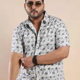 Instafab Plus Classic Geometric Printed Spread Collar Cotton Casual Shirt-image-96
