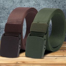 The Roadster Lifestyle Co. Men Brown & Green Set Of 2 Textured Canvas Belts-image-94