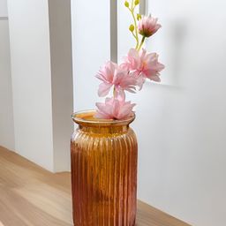 BS AMOR Orange Coloured Vertical Striped Flower Vase-14