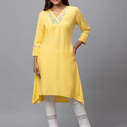 Globus Women Embroidered V-Neck A-Line Kurta-34