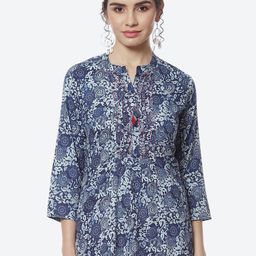 Rangriti Printed Mandarin Collar Cotton Top-image-55