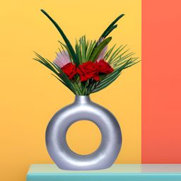 GW CREATIONS Grey Donut Shaped Flower Vase-image-95