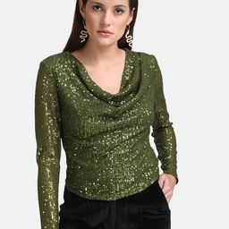 Kazo Women Olive Green Embellished Cowl Neck Top-image-63