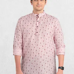 SHIWAM ETHNIX Men Pink Printed Above Knee Length Short Kurta-picture-56