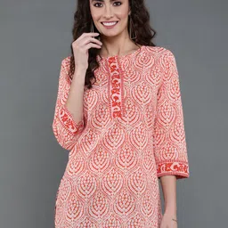 antaran Ethnic Motifs Printed Round Neck Pure Cotton Kurti-image-31