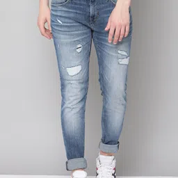 Antony Morato Men Blue Skinny Fit Highly Distressed Heavy Fade Jeans-image-71