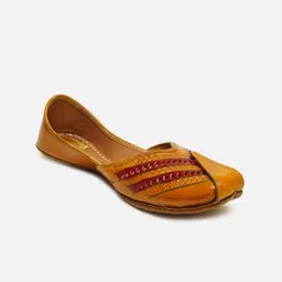 Ta Chic Women Tan Textured Ethnic Mojaris with Laser Cuts Flats-image-77