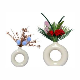 GW CREATIONS 2-pcs Cream-colored Donut-shaped Vase-13