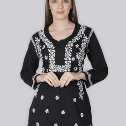 Seva Chikan Ethnic Motifs Embroidered Chikankari Long Sleeves Straight Kurti-image-48