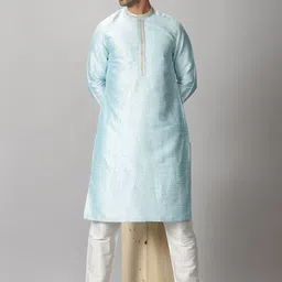 Saffron Threads Woven Design Mirror Work Jacquard Kurta-image-63