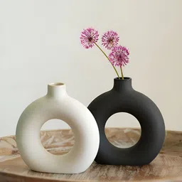 ExclusiveLane Yin-Yang White & Black 2 Pieces Ceramic Flower Vases-48