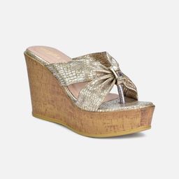 VALIOSAA Gold-Toned Party Wedge Sandals-43