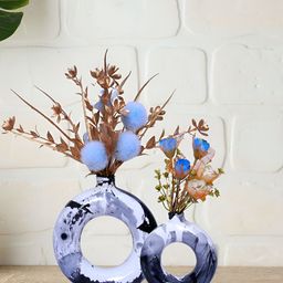 GW CREATIONS Blue Printed Donut Shaped Flower Vase-22