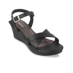 Metro Black Wedge Sandals with Buckles-16