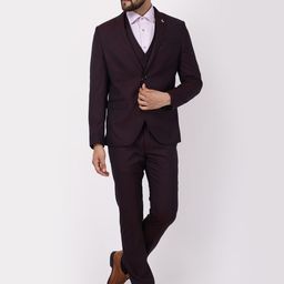 Blackberrys Men Burgundy Self-Design Single-Breasted Slim-Fit 3-Piece Suit-image-60