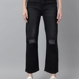 Code 61 Women Charcoal Wide Leg High-Rise Mildly Distressed Light Fade Jeans-image-13