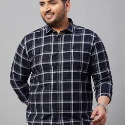 SHOWOFF Plus Size Spread Collar Regular Fit Checked Cotton Shirt-image-13