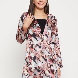 Color Cocktail Floral Printed Single Breasted Notched Lapel Trench Coat-31